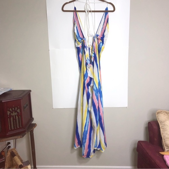 FASHION Nova Striped Halter Spaghetti Strap Coverup M Maxi High Slits - Picture 5 of 10